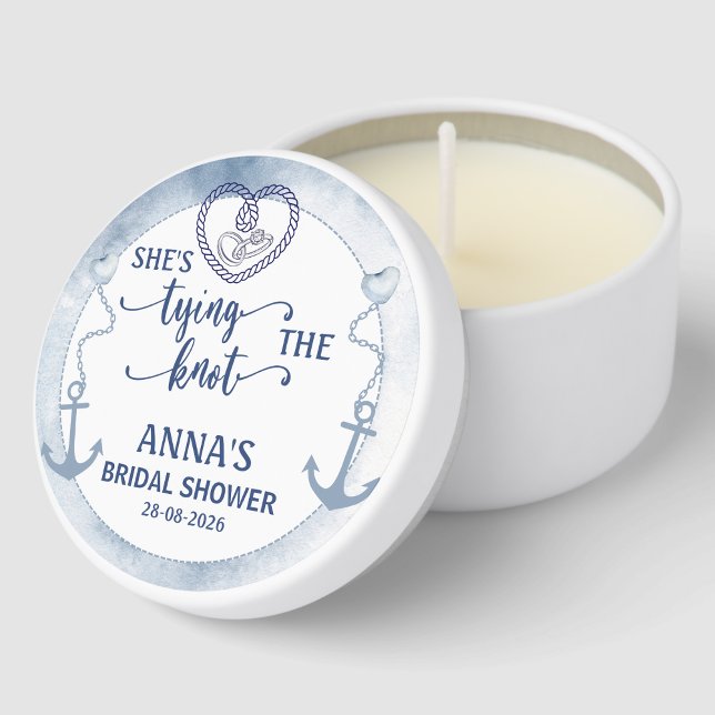 Nautical Shes Tying the Knot Bridal Shower Elegant Mini Candle Favors (Nautical Shes Tying the Knot Bridal Shower Elegant Mini Candle Favors ideas destination theme blue)