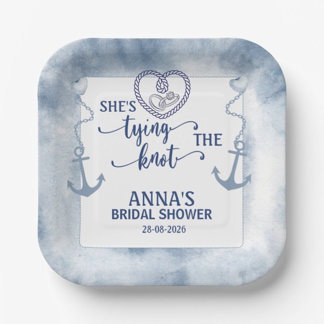 Nautical Shes Tying the Knot Bridal Shower Elegant Paper Plates (Front)