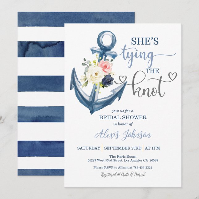 Nautical She's Tying the Knot Bridal Shower (Gray) Invitation (Front/Back)