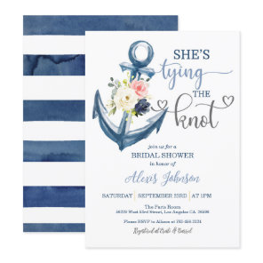 Nautical She's Tying the Knot Bridal Shower (Gray) Invitation