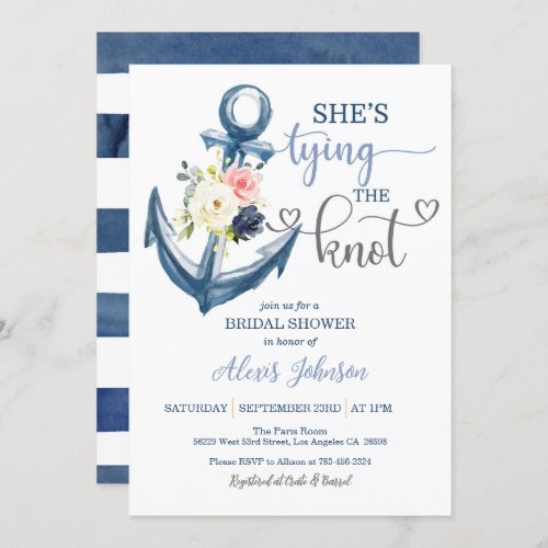 Nautical Shes Tying the Knot Bridal Shower Gray Invitation