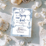 Nautical She's Tying the Knot Bridal Shower  Invitation<br><div class="desc">Celebrate love, commitment, and coastal charm with this elegant “She’s Tying the Knot” Nautical Bridal Shower Invitation. Featuring a hand-painted watercolor anchor, intertwined heart, and delicate engagement ring illustration, all in deep navy blue, this invitation perfectly blends romantic symbolism with a seaside vibe. The minimalist layout with watercolor accents adds...</div>