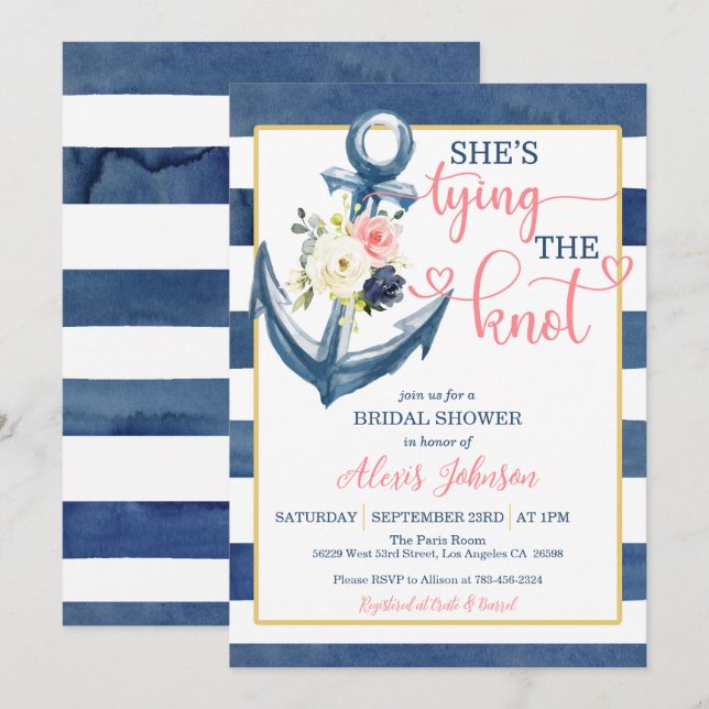 Nautical She's Tying the Knot Bridal Shower (P/S) Invitation (Front/Back)