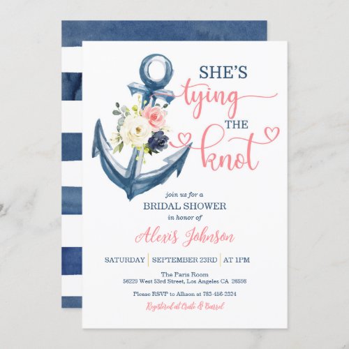 Nautical Shes Tying the Knot Bridal Shower Pink Invitation