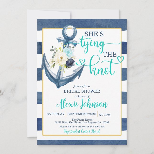 Nautical She's Tying the Knot Bridal Shower (T/S) Invitation (Front)
