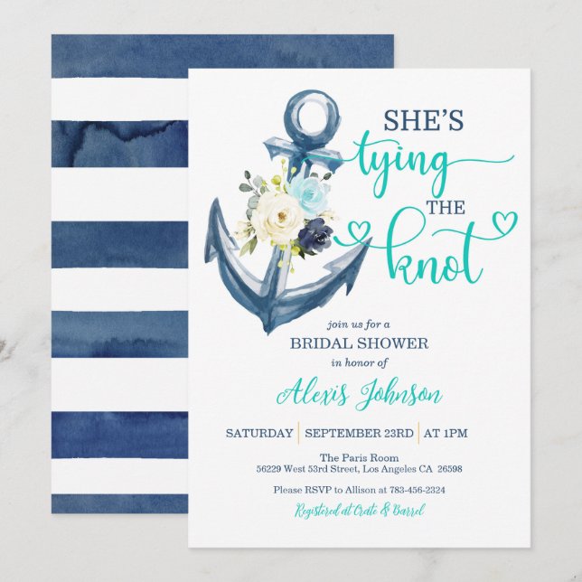 Nautical She's Tying the Knot Bridal Shower (Teal) Invitation (Front/Back)