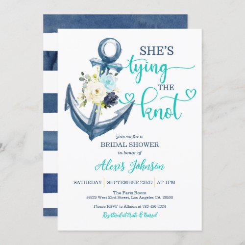 Nautical Shes Tying the Knot Bridal Shower Teal Invitation
