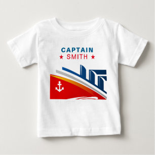 Nautical Ship 1st Birthday Party Captain Name Baby T-Shirt