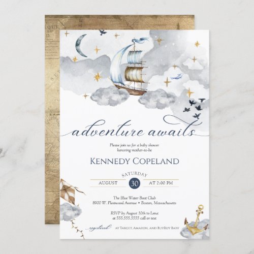 Nautical Ship Adventure Awaits Dreamy Baby Shower Invitation