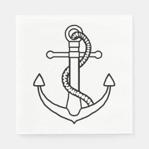 Nautical Ship Anchor Black And White Wedding Party Napkins