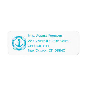 Nautical Ship Anchor Blue Turquoise Return Address Label