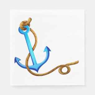 Nautical Ship Anchor Blue Turquoise Wedding Party Paper Napkins