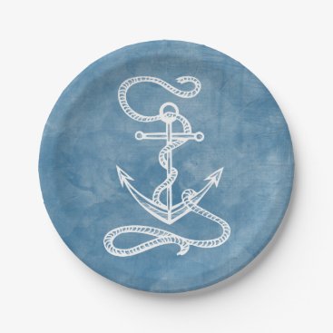 Nautical Ship Anchor Blue Watercolor Wedding Beach Paper Plate Nautical Ship Anchor Blue Watercolor Wedding Beach Paper Plate