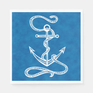 Nautical Ship Anchor Blue Watercolor Wedding Napkins