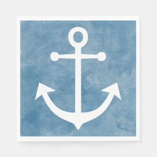 Nautical Ship Anchor Blue Watercolor Wedding Paper Napkins