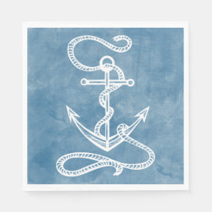 Nautical Ship Anchor Blue Watercolor Wedding Paper Napkins