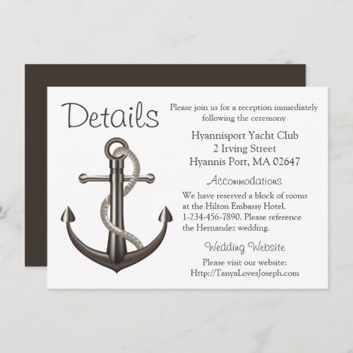 Nautical Ship Anchor Brown Wedding Details Invitation