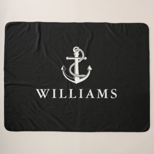 Nautical Ship Anchor Custom Name Black And White Sherpa Blanket