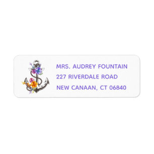 Nautical Ship Anchor Floral Purple Beach Sailor Label