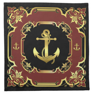 Nautical ship anchor/ gilded black/gold/red cloth napkin