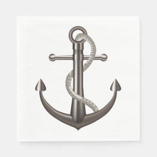 Nautical Ship Anchor Gray Wedding Beach Party Napkins