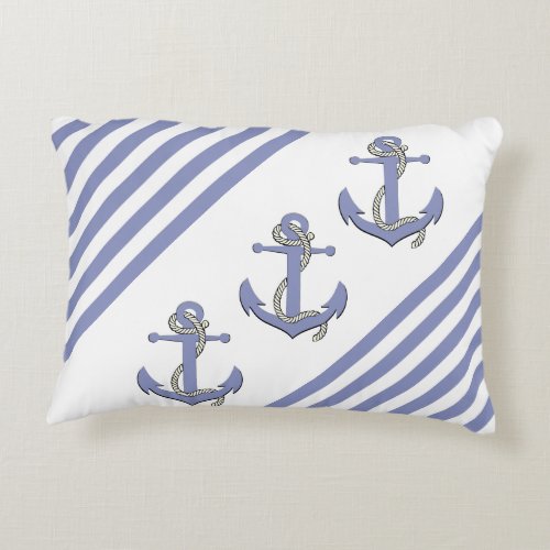 Nautical Ship AnchorknotLight Navy stripes Accent Pillow