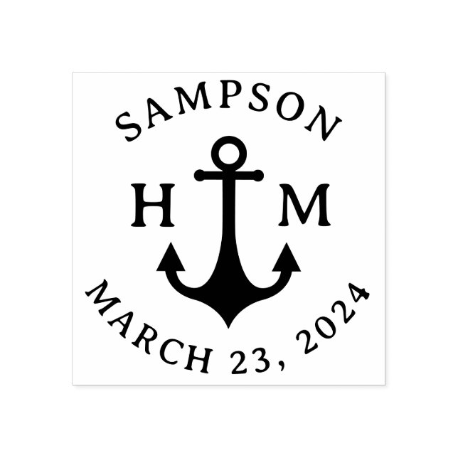 Nautical Ship Anchor Name Date and Two Letters Rubber Stamp (Imprint)
