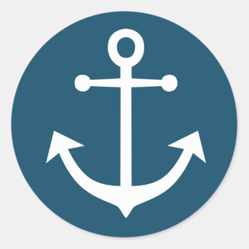 Nautical Ship Anchor Navy Blue And White Classic Round Sticker