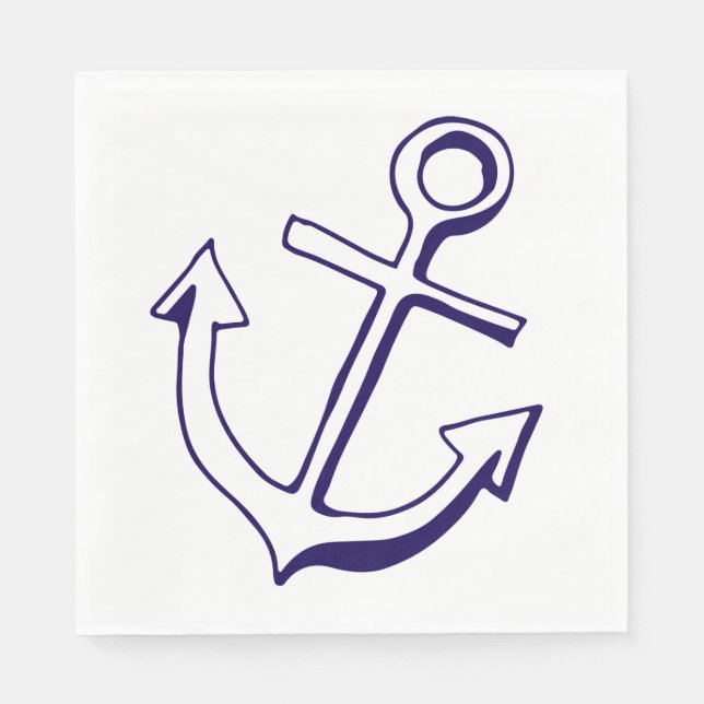 Nautical Ship Anchor Navy Blue Wedding Party Paper Napkins (Front)