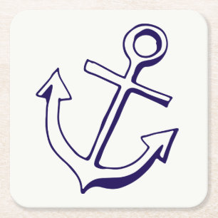 Nautical Ship Anchor Navy Blue Wedding Party Square Paper Coaster