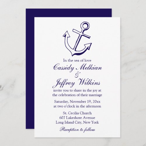 Nautical Ship Anchor Navy Blue Wedding Sailor Invitation