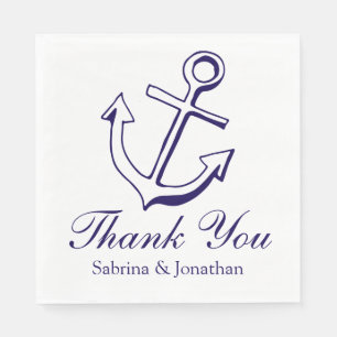 Nautical Ship Anchor Navy Blue Wedding Thank You Napkins