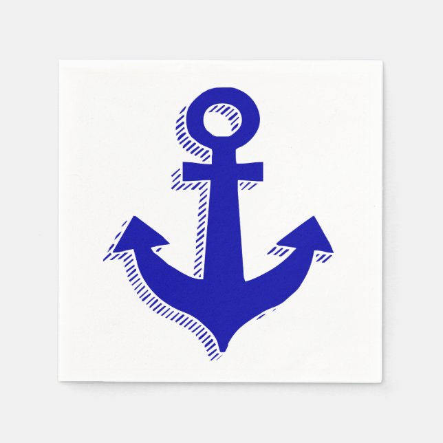 Nautical  Ship Anchor Navy Blue & White Beach Paper Napkins (Front)