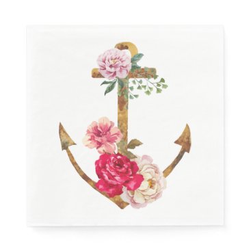 Nautical Ship Anchor Pink Flowers Vintage Party Paper Napkin Nautical Ship Anchor Pink Flowers Vintage Party Paper Napkin