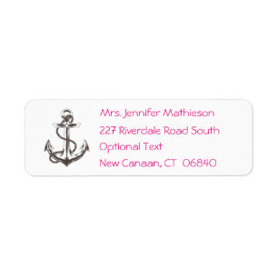 Nautical Ship Anchor Pink Fuchsia Return Address Label