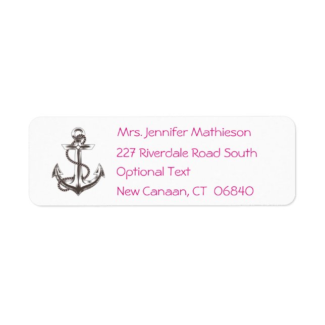 Nautical Ship Anchor Pink Fuchsia Return Address Label (Front)