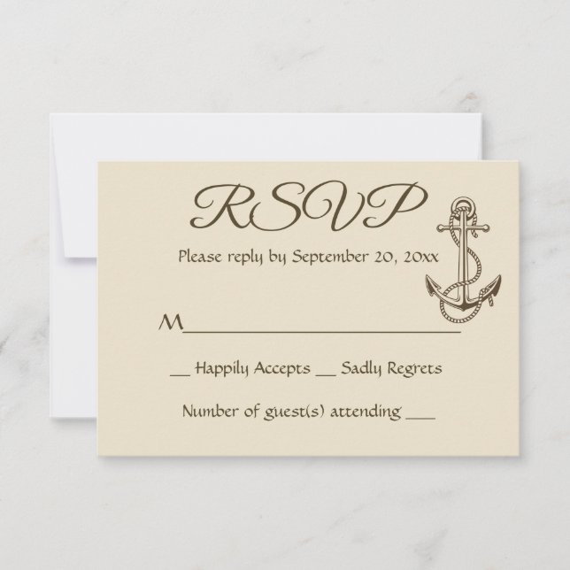 Nautical Ship Anchor Tan RSVP Brown Wedding Party (Front)