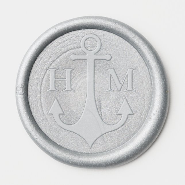 Nautical Ship Anchor Two Letter Wax Seal Sticker (Front)