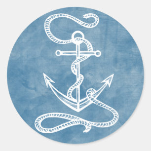 Nautical Ship Anchor Watercolor Blue Ocean Sailor Classic Round Sticker
