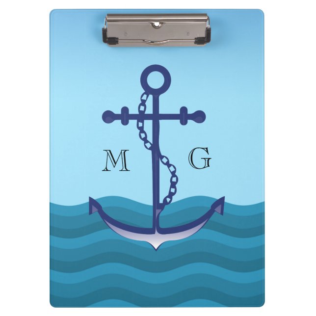 Nautical Ship Anchor with Double Monogram Clipboard (Front)