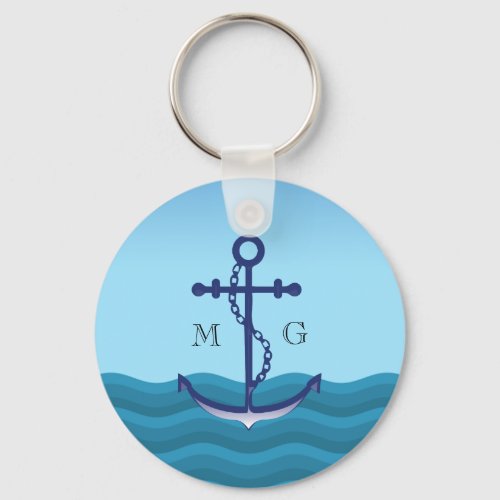 Nautical Ship Anchor with Double Monogram Keychain