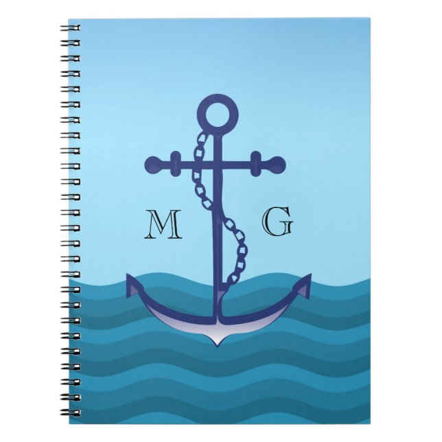 Nautical Ship Anchor with Double Monogram Notebook (Front)