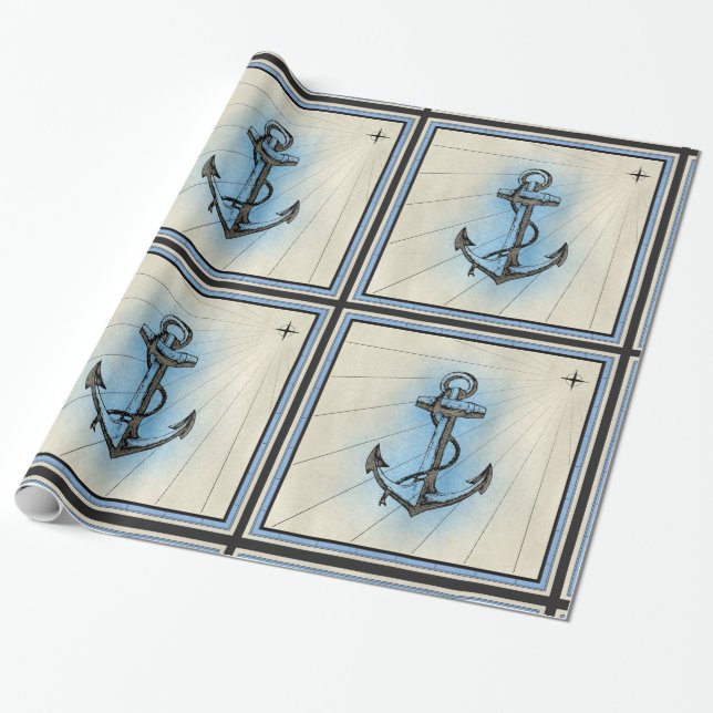 nautical ship anchor wrapping paper (Unrolled)