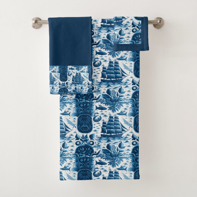 Nautical Ship and Ocean Pattern No5 Bath Towel Set (Insitu)