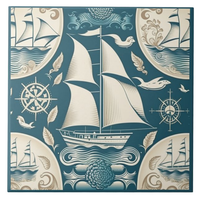 Nautical Ship and Ocean Themed ceramic art No14 Ceramic Tile (Front)