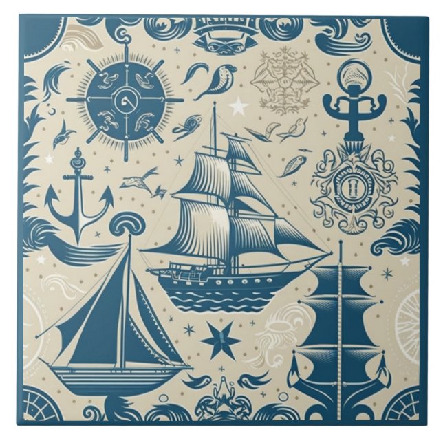Nautical Ship and Ocean Themed ceramic art No16 Tile (Front)