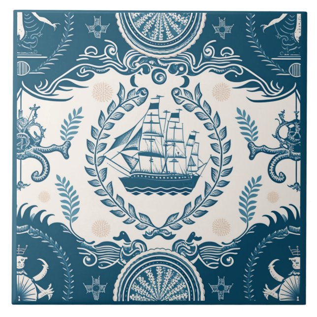 Nautical Ship and Ocean Themed ceramic art No17 Tile (Front)