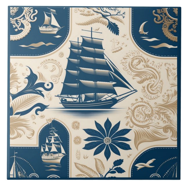 Nautical Ship and Ocean Themed ceramic art No19 Tile (Front)