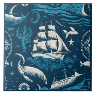 Nautical Ship and Ocean Themed ceramic art No1 Ceramic Tile