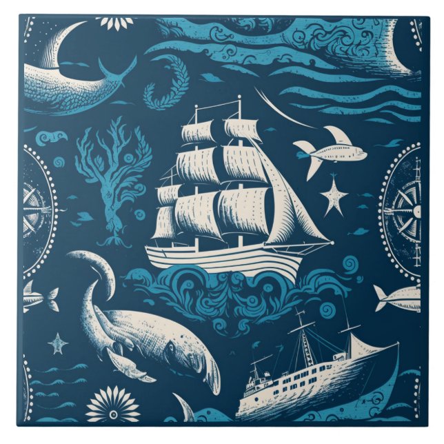 Nautical Ship and Ocean Themed ceramic art No1 Tile (Front)